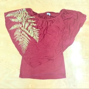 Puahina Off-shoulder Maroon Palapalai Fern top M